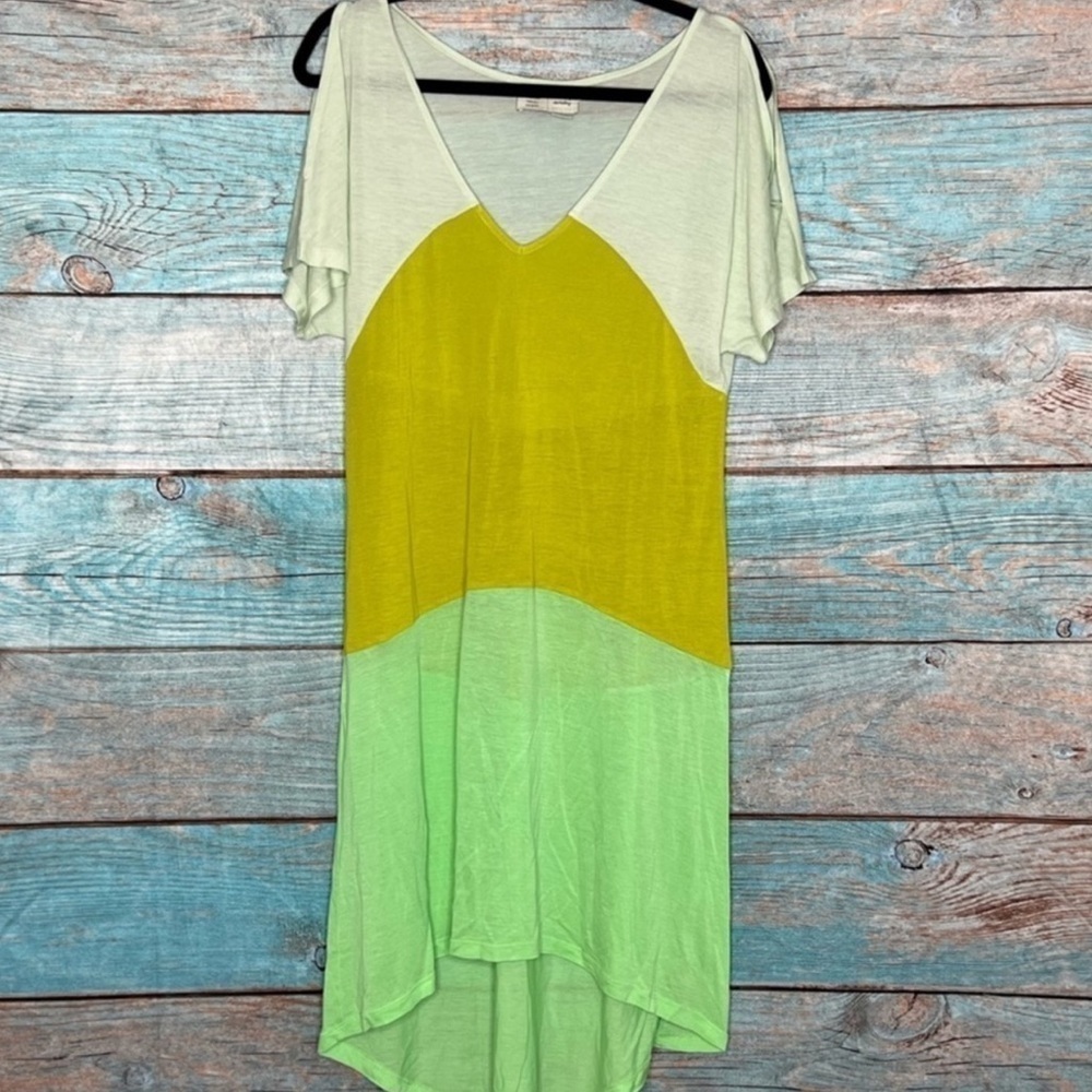 Anthropologie Saturday Sunday Dress S Green Colorblock Y2K Swim‎ Cover Boho